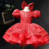 Sequin Tiered Ball Gown Dress for Girls - Short Sleeve, Knee Length