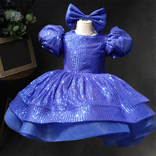 Sequin Tiered Ball Gown Dress for Girls - Short Sleeve, Stylish Party & Special Occasion Wear