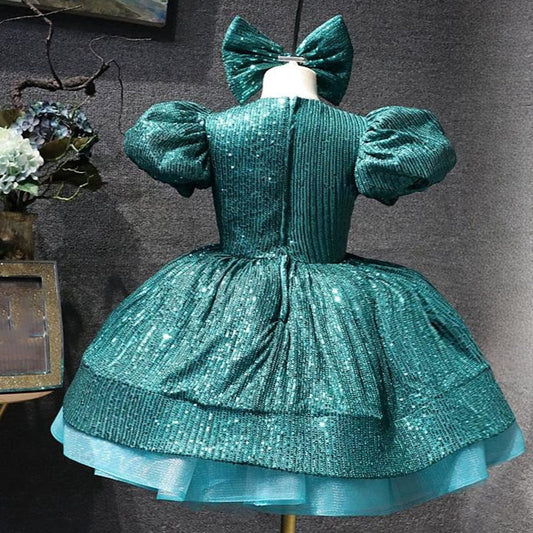 Sequin Tiered Ball Gown Dress for Girls - Short Sleeve, Stylish Party & Special Occasion Wear