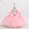 Sequin Tulle A-Line Flower Girl Dress Cap Sleeve Bow Knee