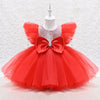 Sequin Tulle A-Line Flower Girl Dress Cap Sleeve Bow Knee