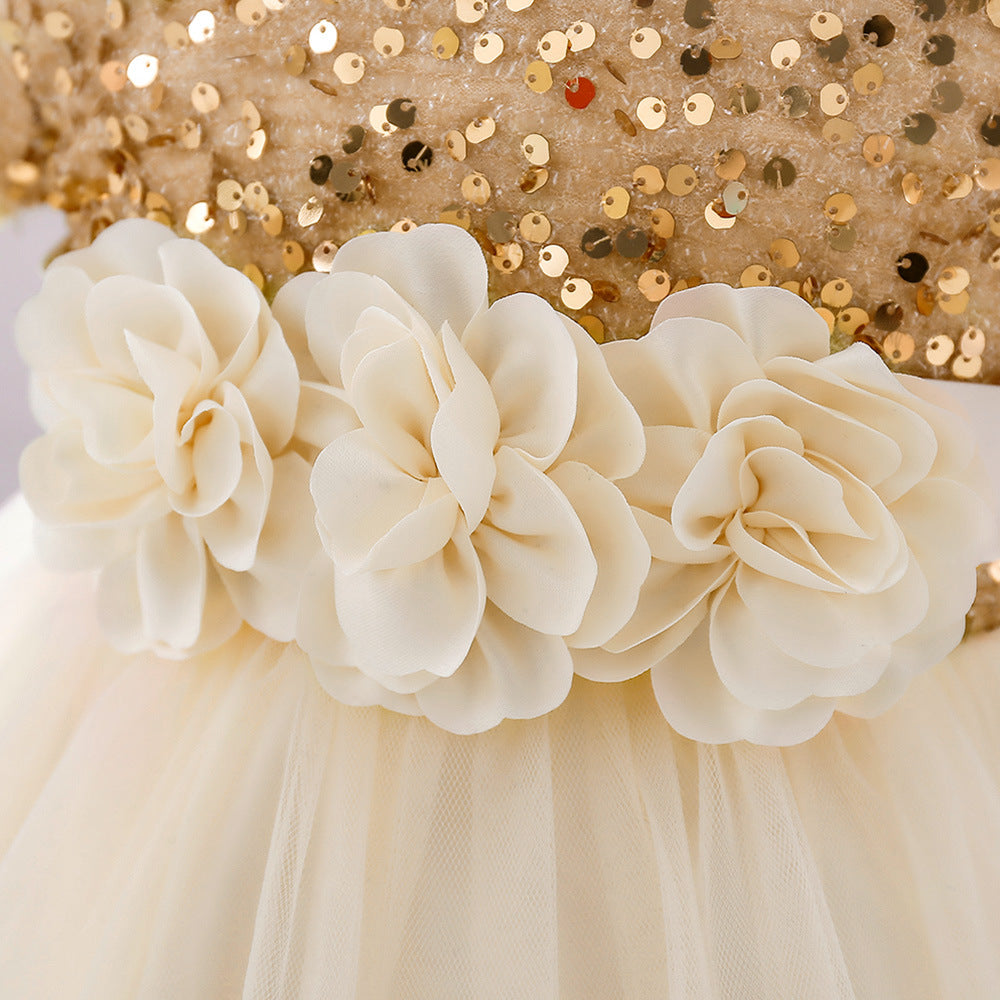Sequin Tulle Flower Ball Gown Dress for Girls - Party & Special Occasion Outfit
