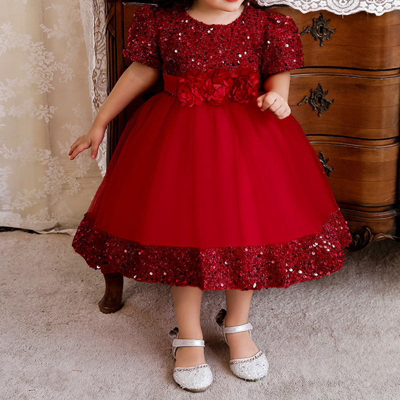 Sequin Tulle Flower Ball Gown Dress for Girls - Party & Special Occasion Outfit