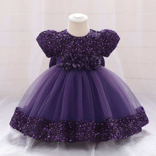 Sequin Tulle Flower Ball Gown Dress for Girls - Party & Special Occasion Outfit