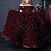 Sequined A-Line Flower Girl Dress Cold Shoulder Ruffle