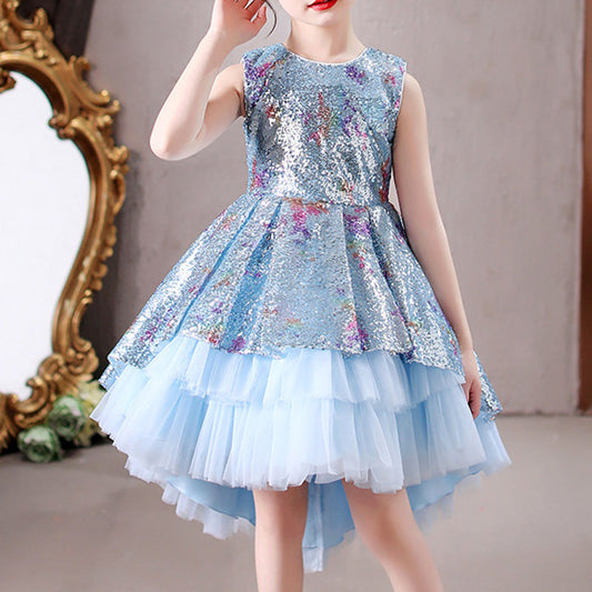 Sequined Princess Flower Girl Dress with Cascading Ruffles