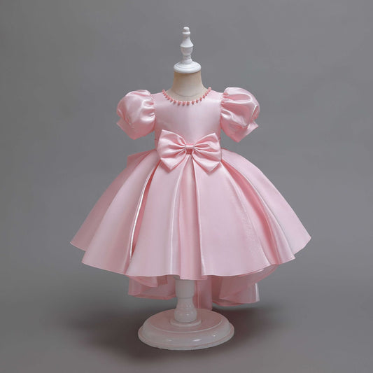 Princess Tea Length Satin Dress with Bow | Girls Birthday & Special Occasion Outfit
