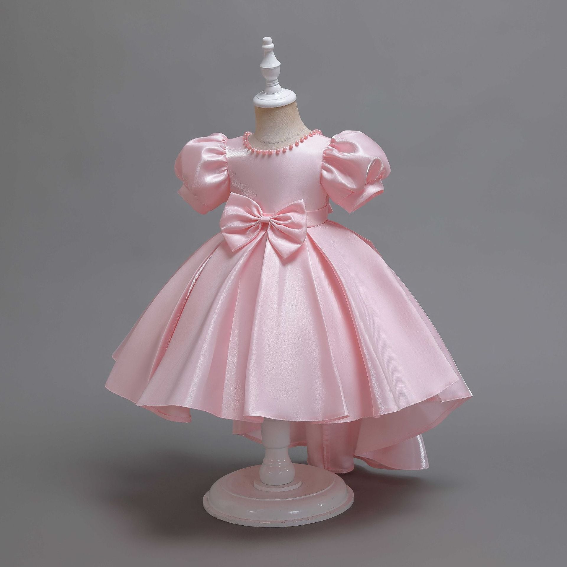 Princess Tea Length Satin Dress with Bow | Girls Birthday & Special Occasion Outfit