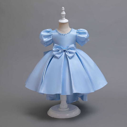 Princess Tea Length Satin Dress with Bow | Girls Birthday & Special Occasion Outfit