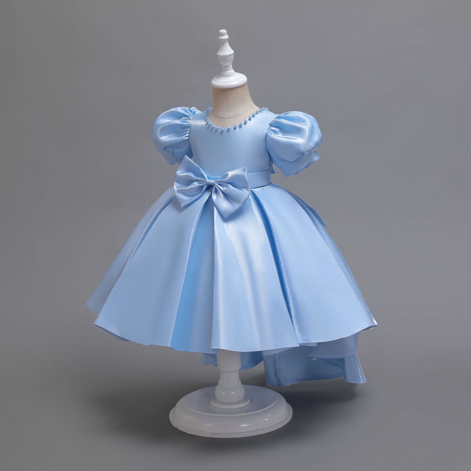 Princess Tea Length Satin Dress with Bow | Girls Birthday & Special Occasion Outfit