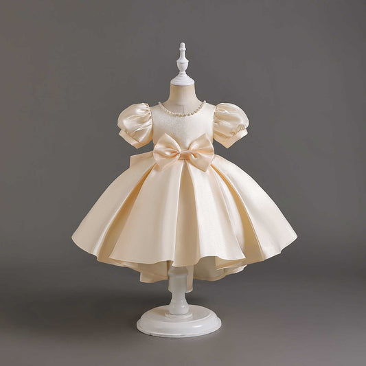 Princess Tea Length Satin Dress with Bow | Girls Birthday & Special Occasion Outfit