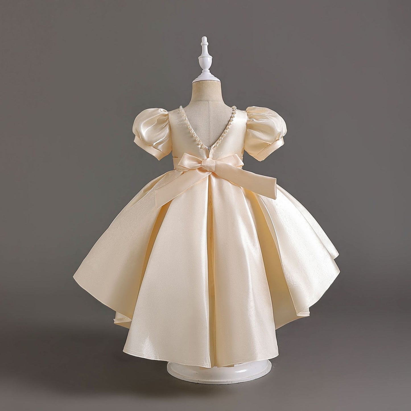 Princess Tea Length Satin Dress with Bow | Girls Birthday & Special Occasion Outfit