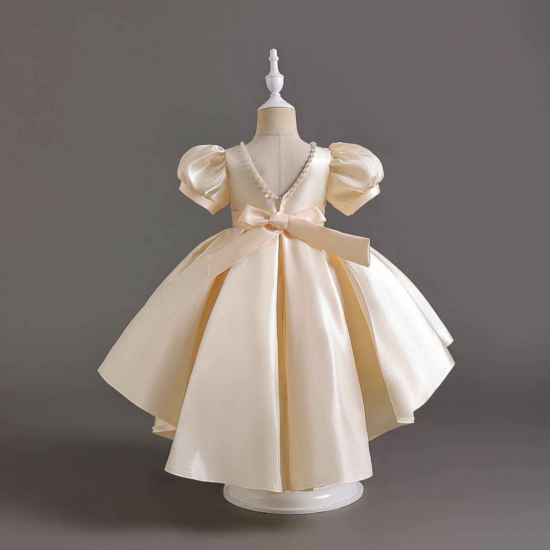 Princess Tea Length Satin Dress with Bow | Girls Birthday & Special Occasion Outfit