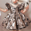 Silver Beaded Satin Princess Dress - Puff Sleeves