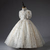 Silver Sequined A-Line Flower Girl Dress Puff Sleeve