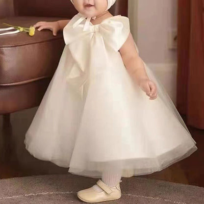 Sleeveless A-Line Flower Girl Dress with Bow and Tulle Skirt