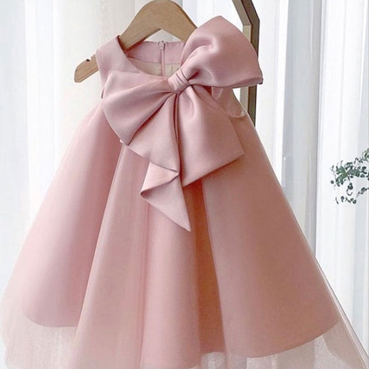 Sleeveless A-Line Flower Girl Dress with Bow and Tulle Skirt