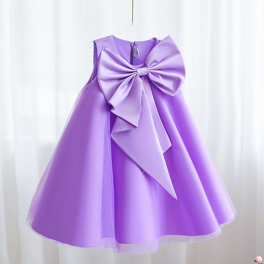 Sleeveless A-Line Flower Girl Dress with Bow and Tulle Skirt