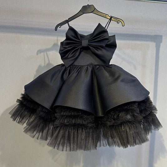 Sleeveless Ball Gown Knee Length Girls Dress | Tiered V-Neck Special Occasion Outfit