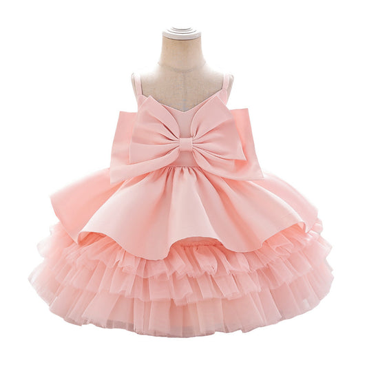 Sleeveless Ball Gown Knee Length Girls Dress | Tiered V-Neck Special Occasion Outfit