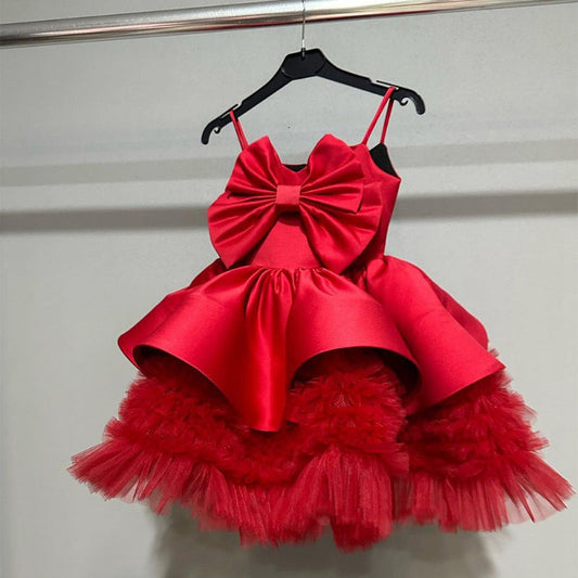 Sleeveless Ball Gown Knee Length Girls Dress | Tiered V-Neck Special Occasion Outfit