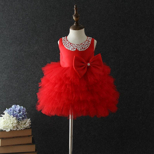 Sleeveless Tiered Tulle Ball Gown Princess Dress for Girls, Knee Length | Special Occasion Party Dress