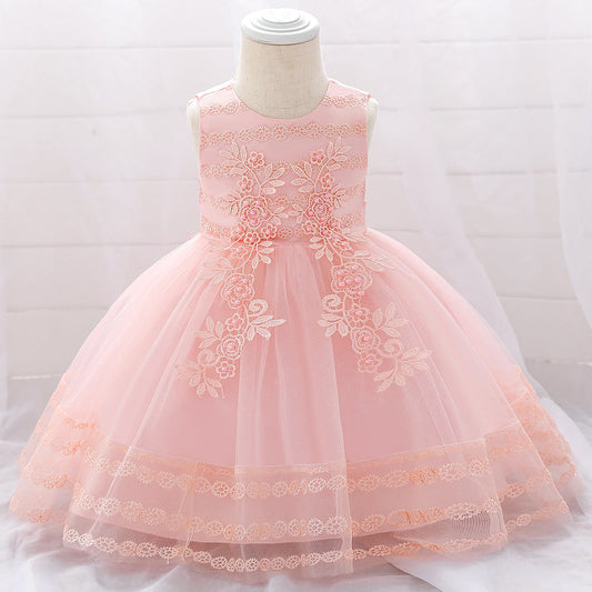 Sleeveless Lace Flower Girl Dress with Floral Tulle Skirt