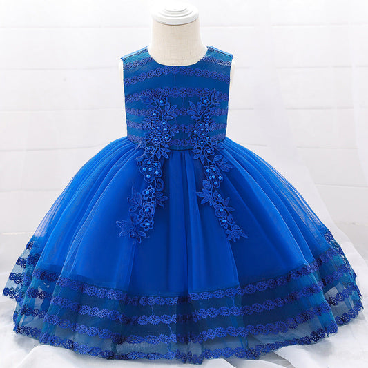 Sleeveless Lace Flower Girl Dress with Floral Tulle Skirt