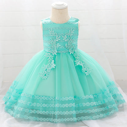 Sleeveless Lace Flower Girl Dress with Floral Tulle Skirt