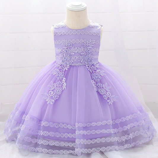 Sleeveless Lace Flower Girl Dress with Floral Tulle Skirt