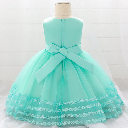 Sleeveless Lace Flower Girl Dress with Floral Tulle Skirt