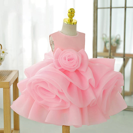 Girls Sleeveless Organza Ball Gown – Floral Tiered Skirt Special Occasion Dress