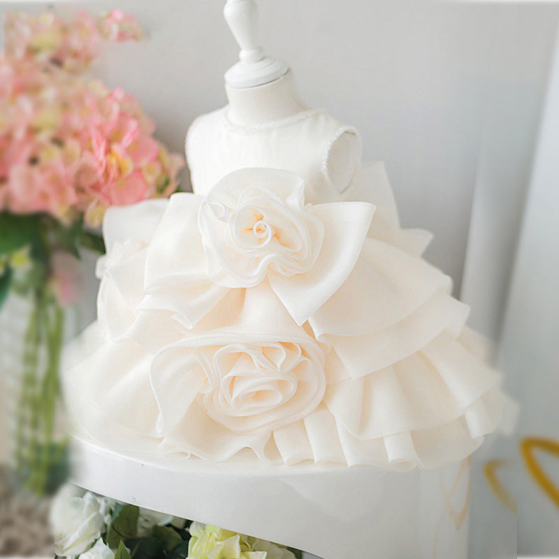 Girls Sleeveless Organza Ball Gown – Floral Tiered Skirt Special Occasion Dress