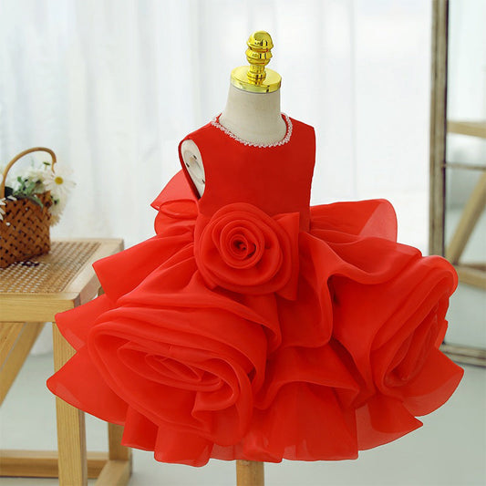 Girls Sleeveless Organza Ball Gown – Floral Tiered Skirt Special Occasion Dress