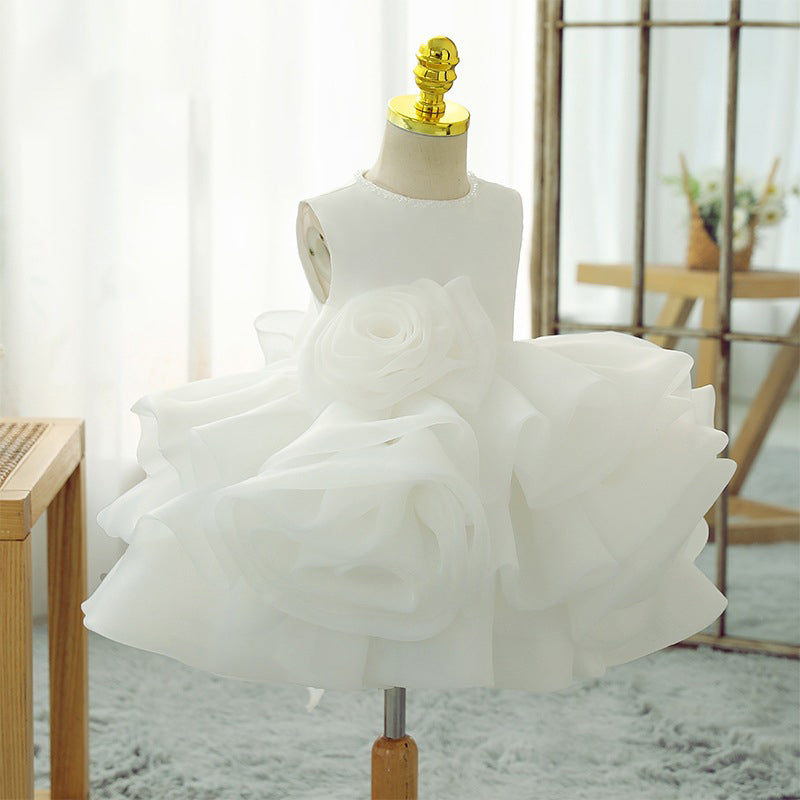 Girls Sleeveless Organza Ball Gown – Floral Tiered Skirt Special Occasion Dress