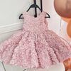 Sleeveless Pink Tulle Ball Gown for Girls with Floral Appliqué