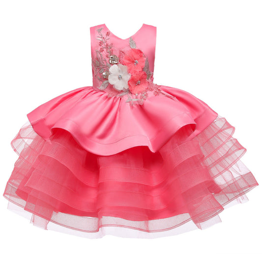 Sleeveless Princess Flower Girl Dress with Organza Flowers
