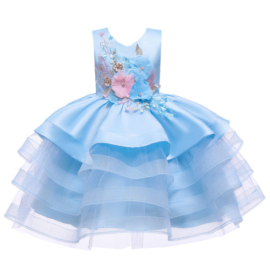 Sleeveless Princess Flower Girl Dress with Organza Flowers