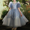 Sparkling Dusty Blue A-Line Flower Girl Dress | Sequins & Ruffles