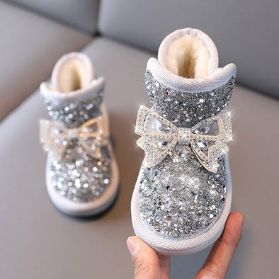 Girls' Sparkly Sequined Closed-Toe Party Shoes with Bows | Low Heel Dress Shoes