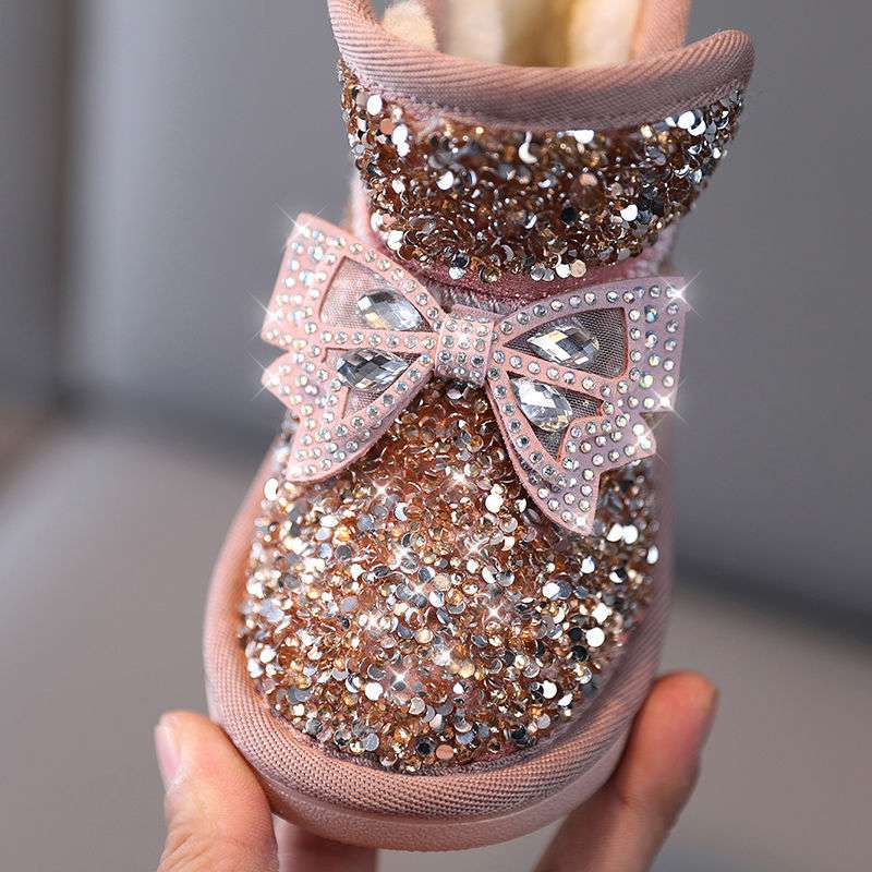 Girls' Sparkly Sequined Closed-Toe Party Shoes with Bows | Low Heel Dress Shoes