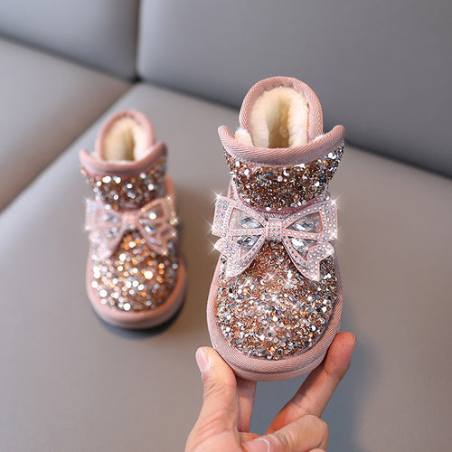 Girls' Sparkly Sequined Closed-Toe Party Shoes with Bows | Low Heel Dress Shoes