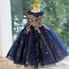 Stunning Royal Blue A-Line Flower Girl Dress | Sequins & Lace