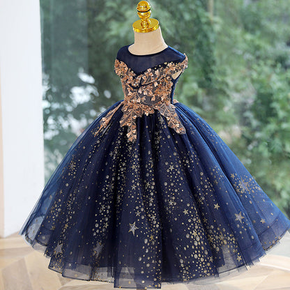 Stunning Royal Blue A-Line Flower Girl Dress | Sequins & Lace