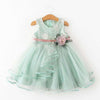 Tea Length Princess Flower Girl Dress with Lace and Flower Embellishments