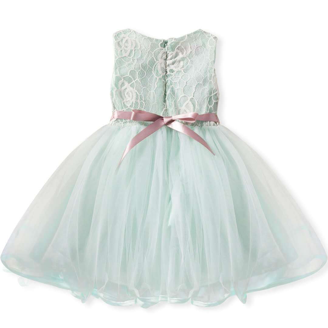 Tea Length Princess Flower Girl Dress with Lace and Flower Embellishments
