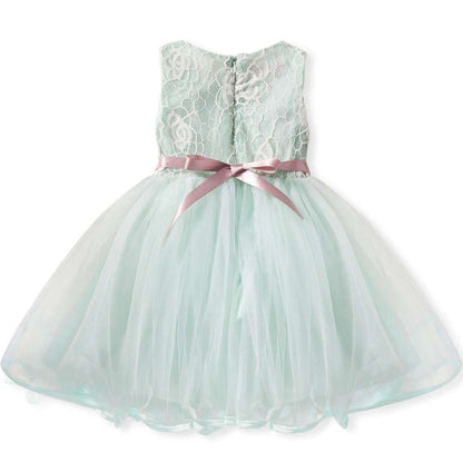 Tea Length Princess Flower Girl Dress with Lace and Flower Embellishments