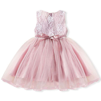 Tea Length Princess Flower Girl Dress with Lace and Flower Embellishments