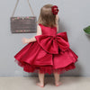 Tea Length Satin Princess Flower Girl Dress with Lace and Ruffle