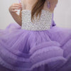 Tea-Length Sequin Tiered Tulle Ball Gown Dress with Bow for Girls